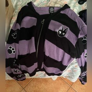 Studio Ghibli Kiki's Delivery Service Jiji Stripe Skimmer Girls Hooded Cardigan
